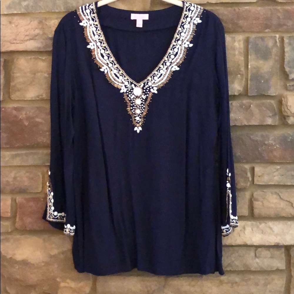 Lily Pulitzer Embellished Navy Top